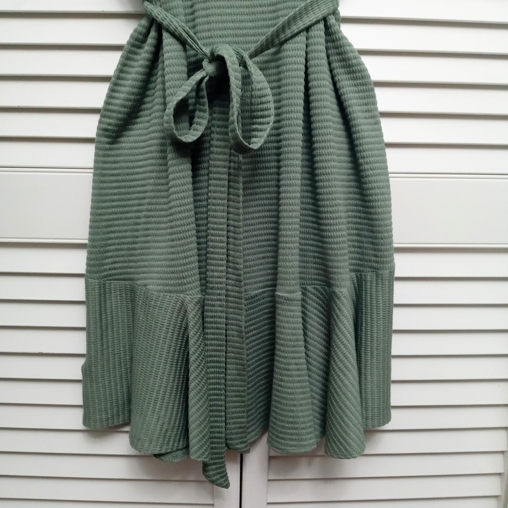 *SOLD* NWT Loft Tie Waist Short Sleeve Moss Green Flounce Dress S - Picture 5 of 8